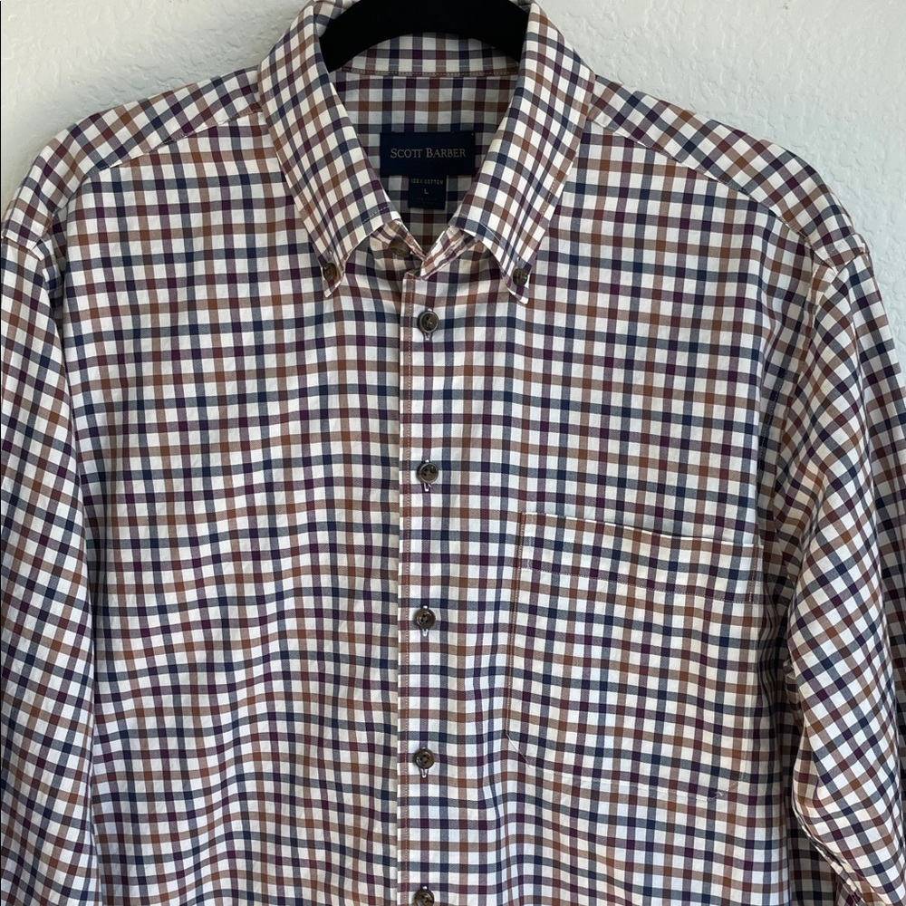 SCOTT BARBER Men's Checkered Button Down Shirt • Large - Picture 8 of 8